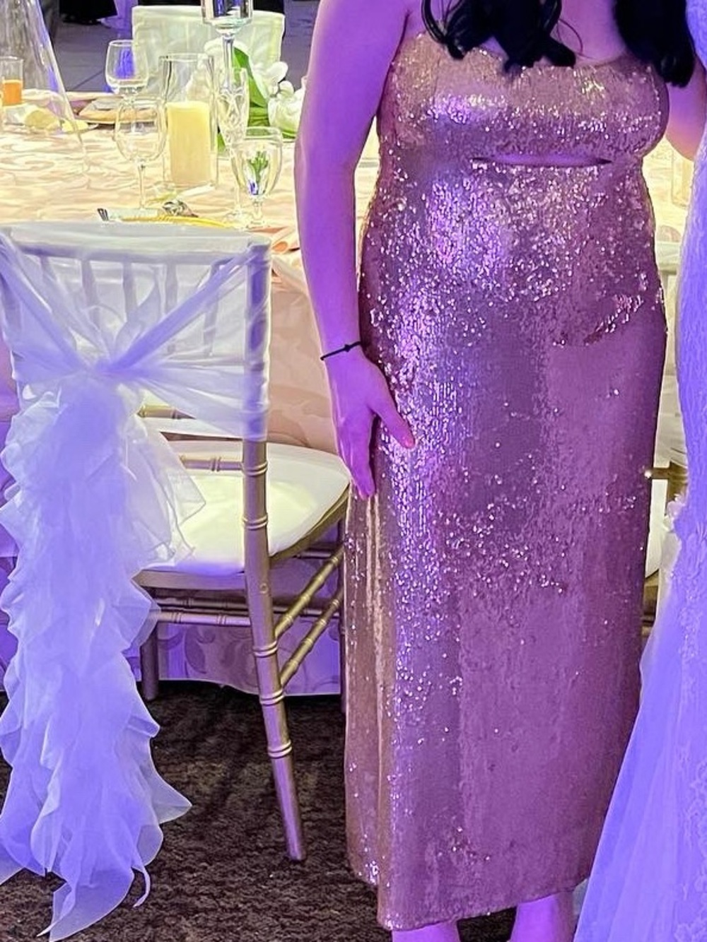Halston Heritage Rose Gold Sequin Midi Dress